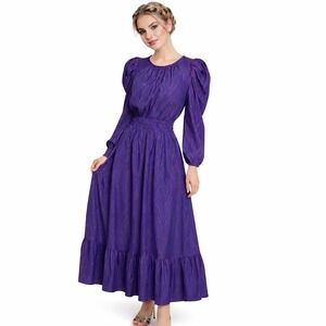 KENDALL LANE Size XS Blue Metallic Chevron Puff Sleeve Stretch Waist Maxi Dress